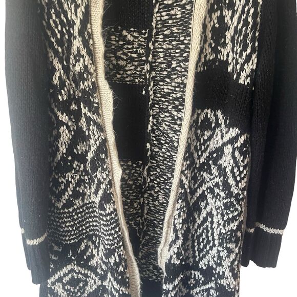 Venus Y2k Size Large‎ Black & White Knit Hooded Long Open Front Cardigan Sweater - Picture 3 of 10
